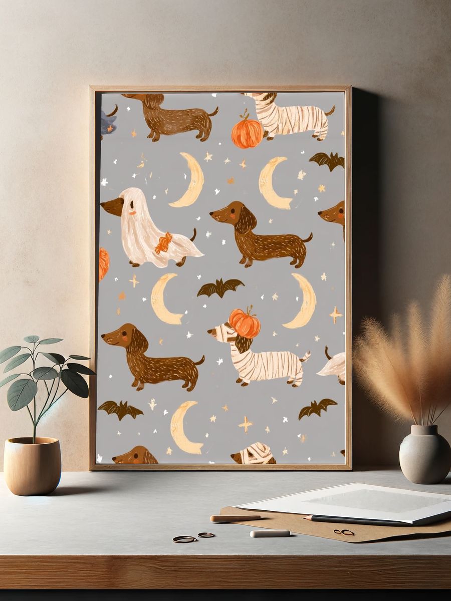 Halloween Dachshund Pattern Poster. — room view 2