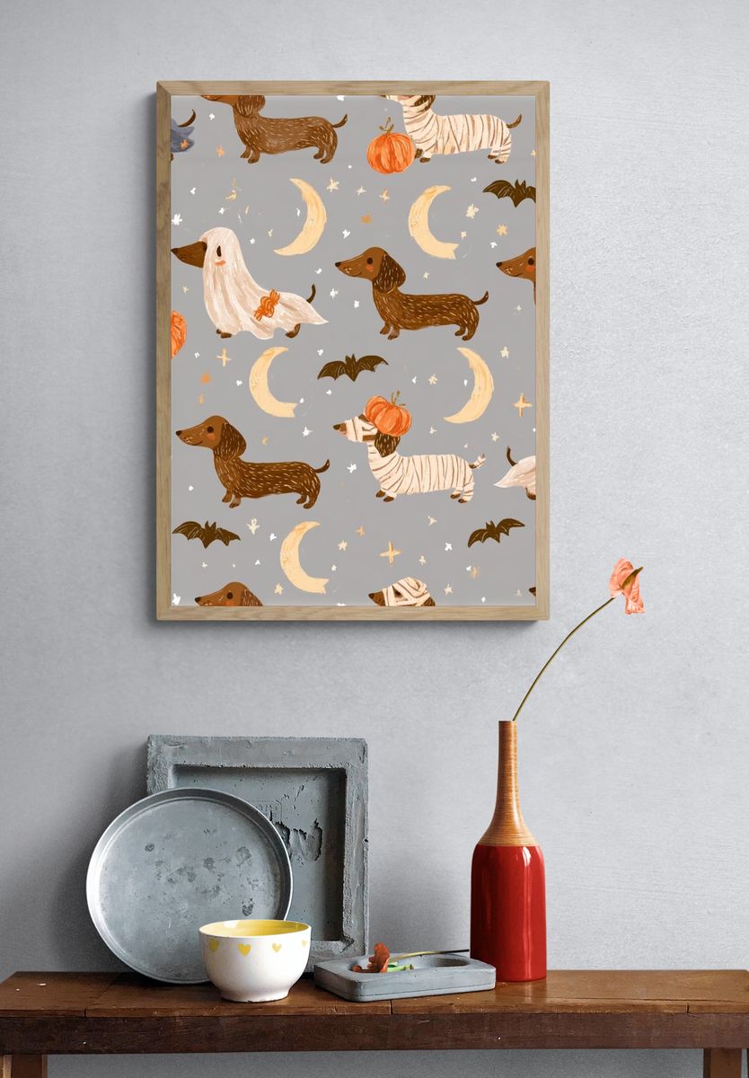Halloween Dachshund Pattern Poster. — room view 3