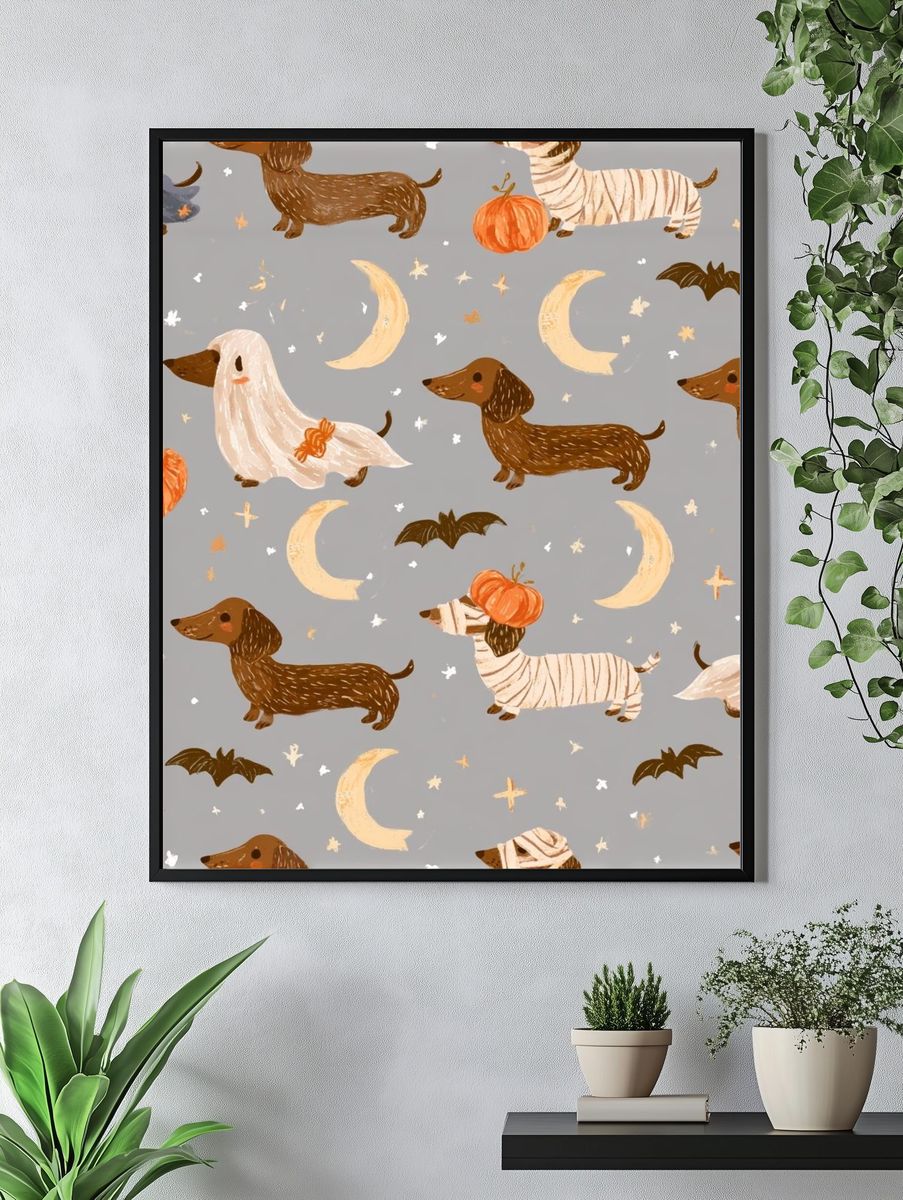 Halloween Dachshund Pattern Poster. — room view 4