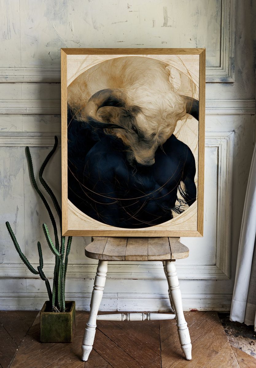 Abstract Bull Portrait Print. room preview