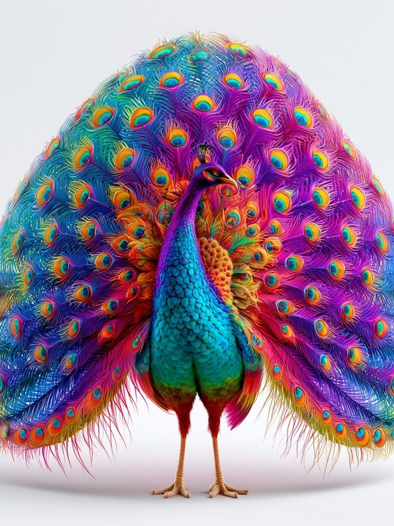 Rainbow Peacock Illustration Poster. poster detail