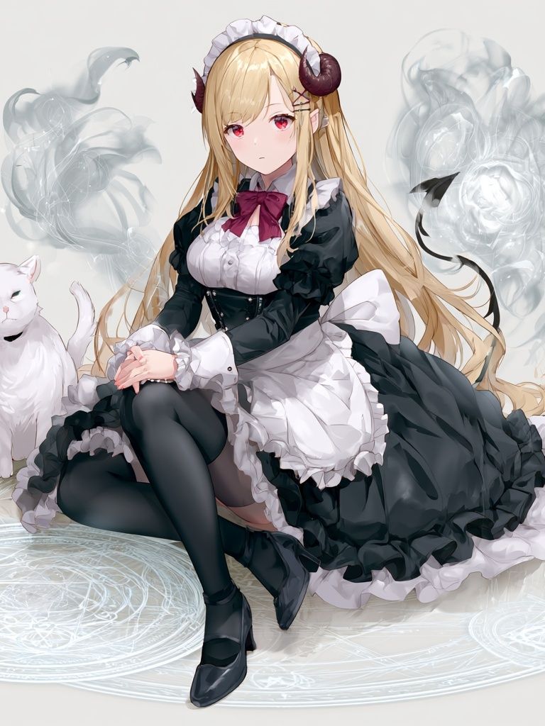 Anime Maid and Cat Print. poster detail