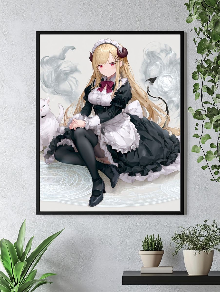 Anime Maid and Cat Print. — room view 4