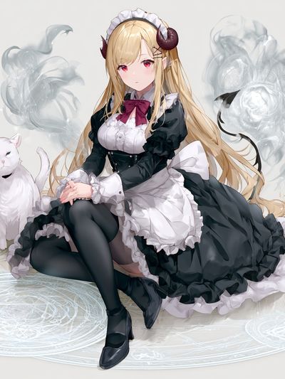 Anime Maid and Cat Print. poster