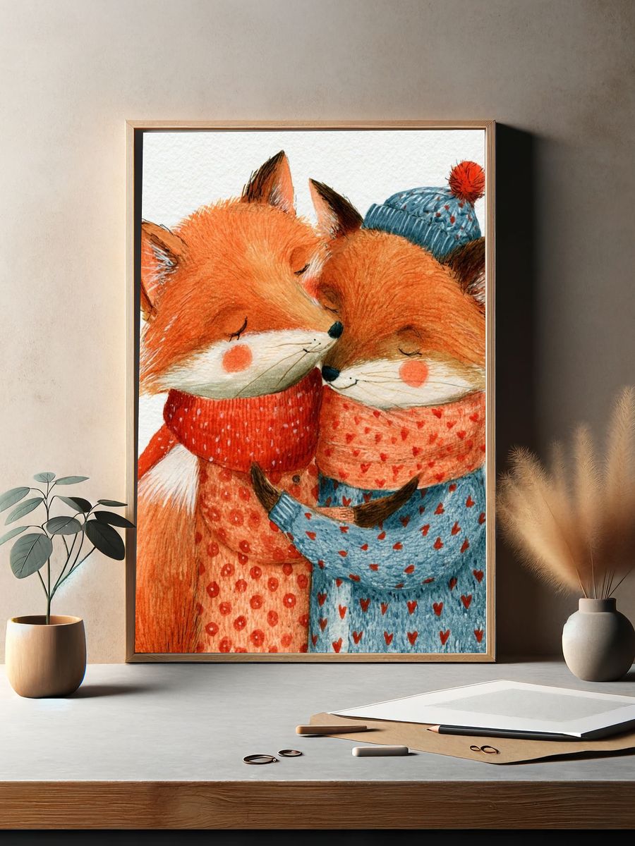 Sleeping Fox Friends Illustration Poster. — room view 2