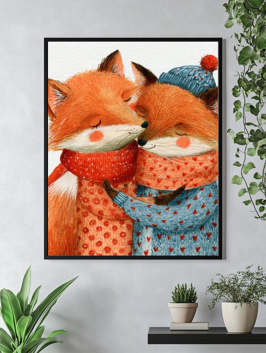 Sleeping Fox Friends Illustration Poster. — room view 4