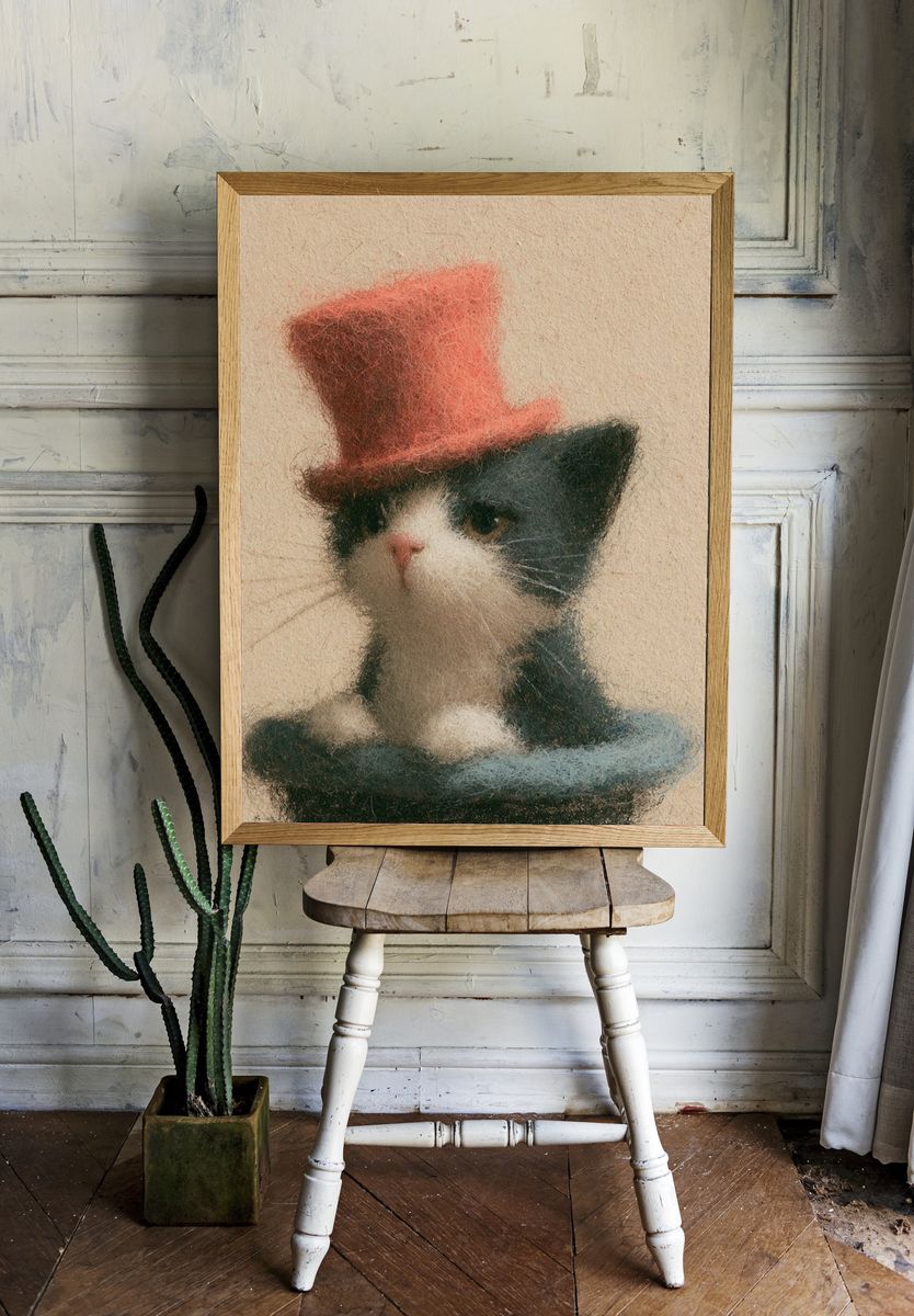 Top Hat Cat Illustration Poster. — room view 1