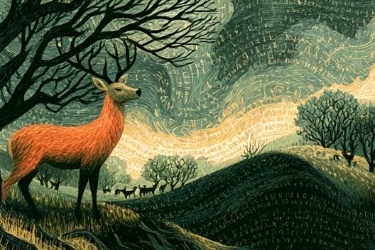Deer at Dusk Illustration Poster. poster — animals art