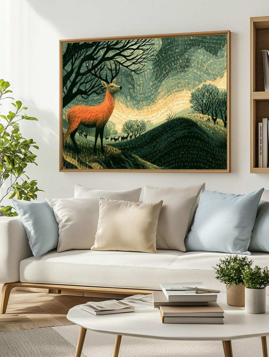 Deer at Dusk Illustration Poster. — room view 2