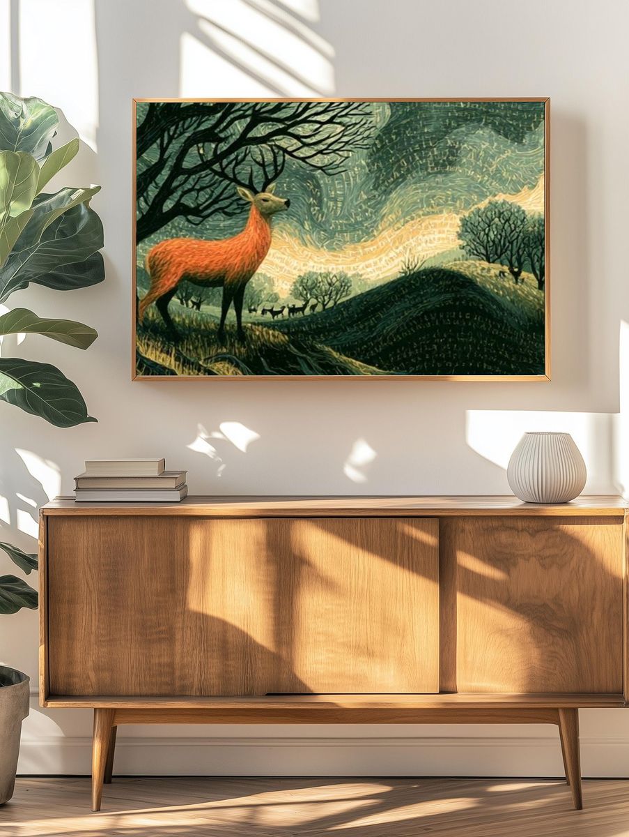 Deer at Dusk Illustration Poster. — room view 3