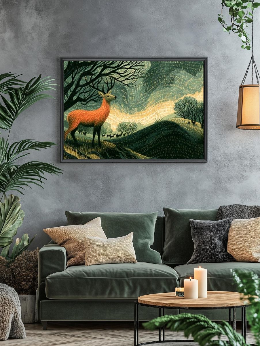Deer at Dusk Illustration Poster. — room view 4