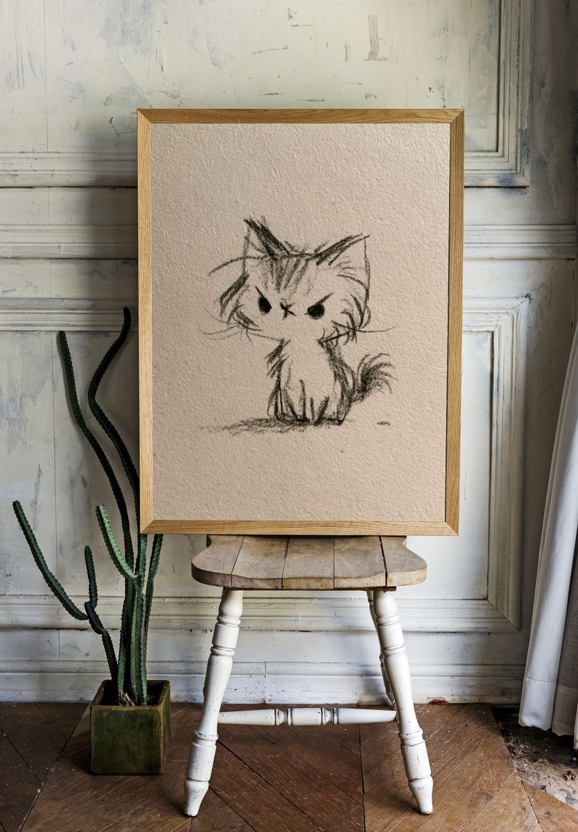 Grumpy Kitten Sketch Poster. — room view 1