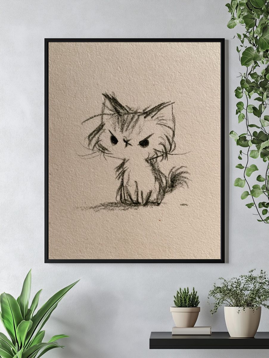 Grumpy Kitten Sketch Poster. — room view 4