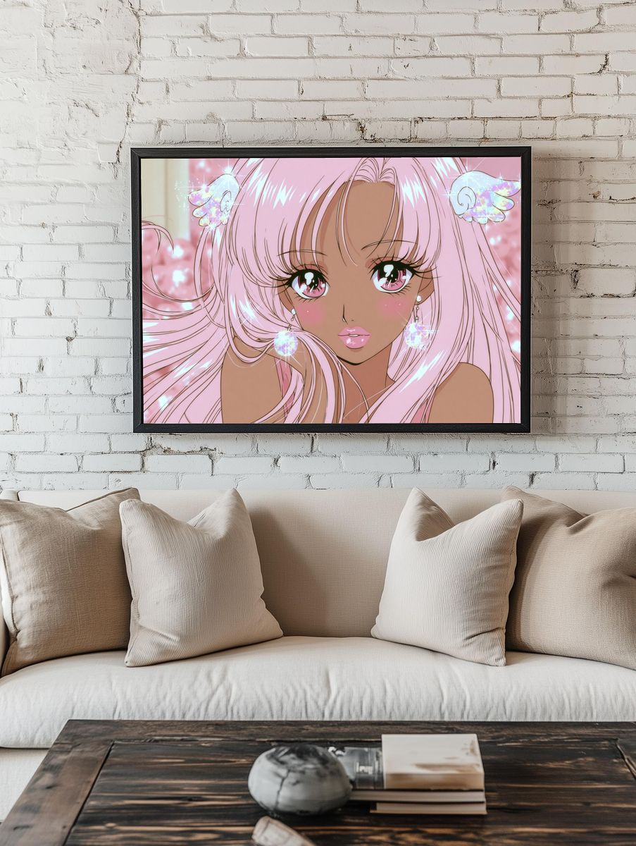 Pink Angel Girl Anime Poster. room preview