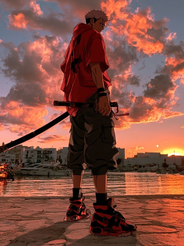 Anime Sunset Harbor Poster. poster detail