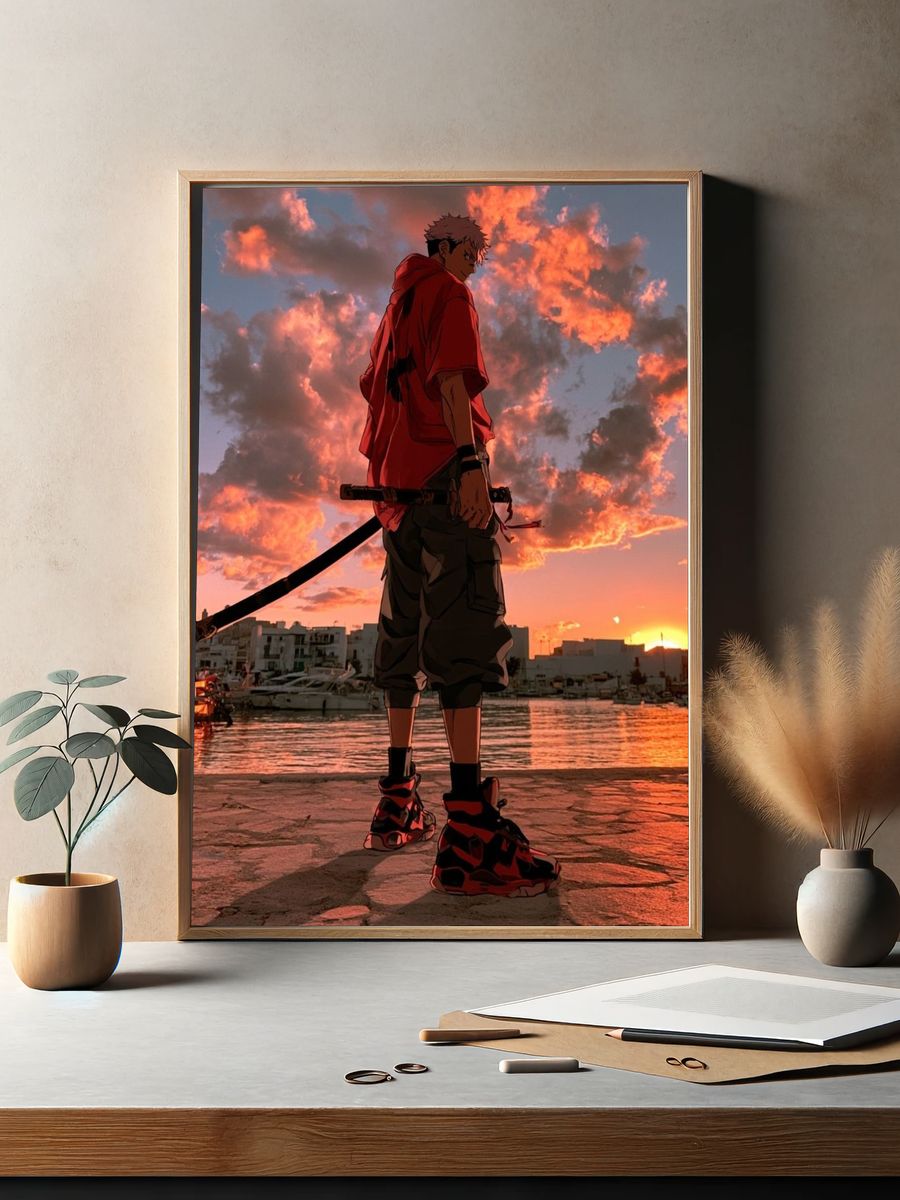 Anime Sunset Harbor Poster. — room view 2