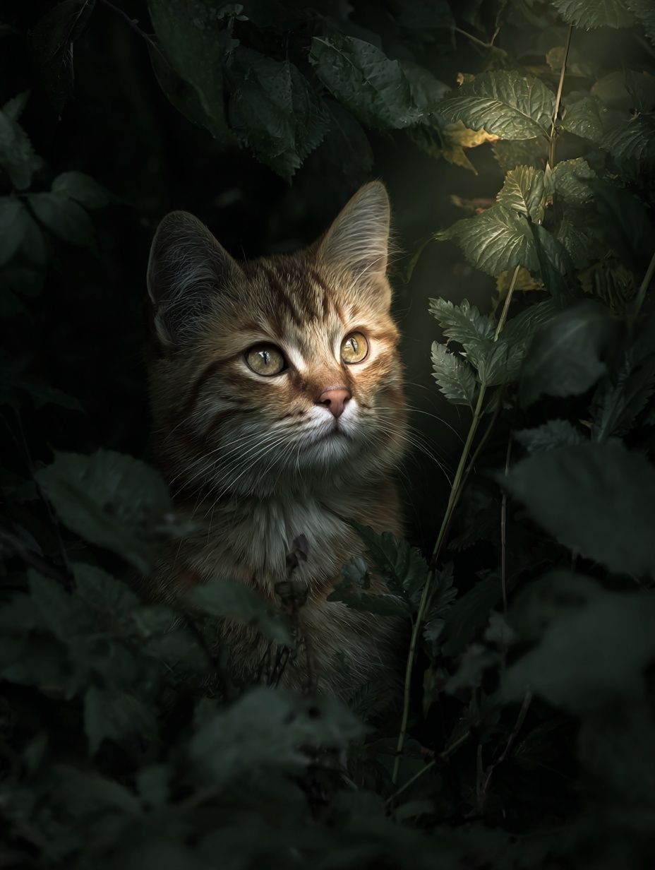 Curious Tabby in Foliage Poster. poster detail