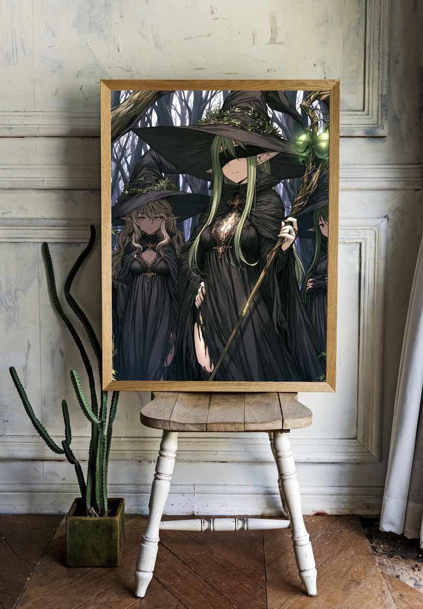 Forest Witch Trio Illustration Poster. — room view 1
