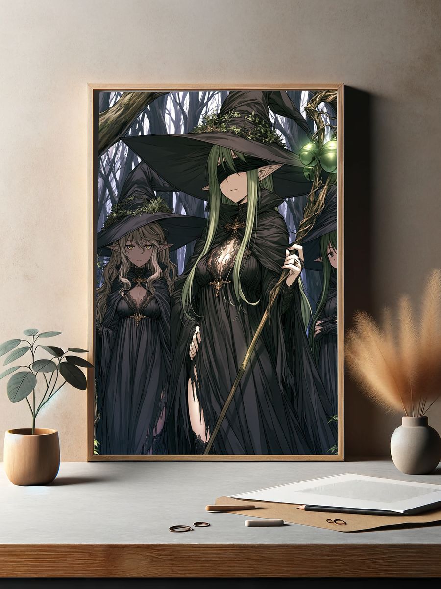 Forest Witch Trio Illustration Poster. — room view 2