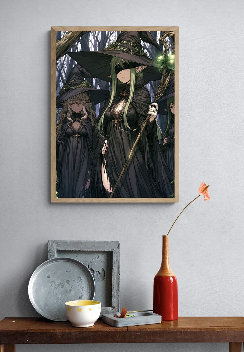Forest Witch Trio Illustration Poster. — room view 3