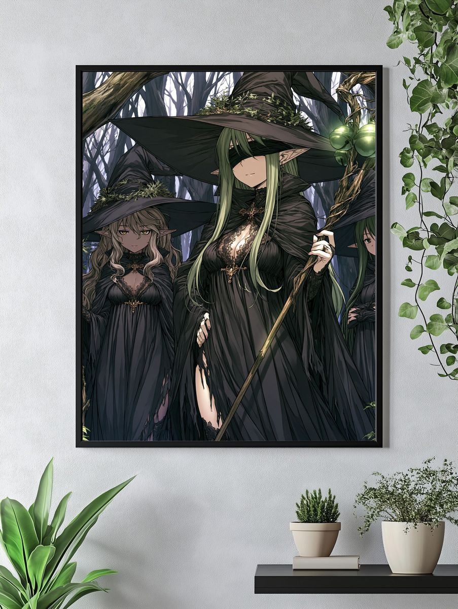 Forest Witch Trio Illustration Poster. — room view 4