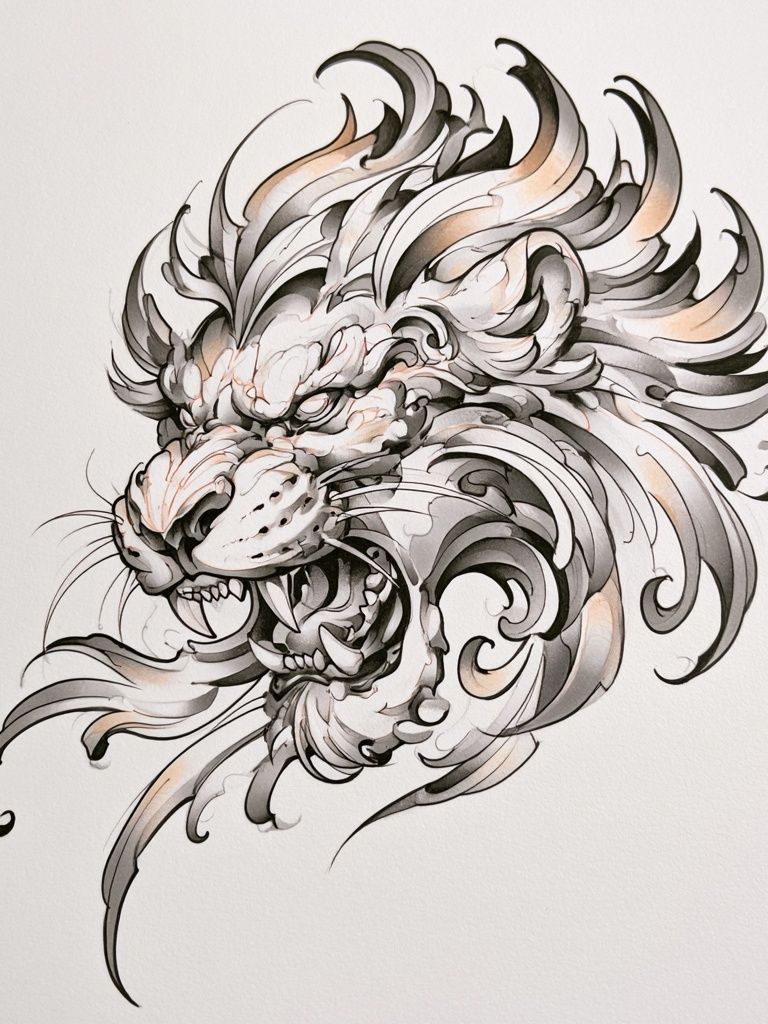 Roaring Lion Ink Illustration Poster. poster — animals art