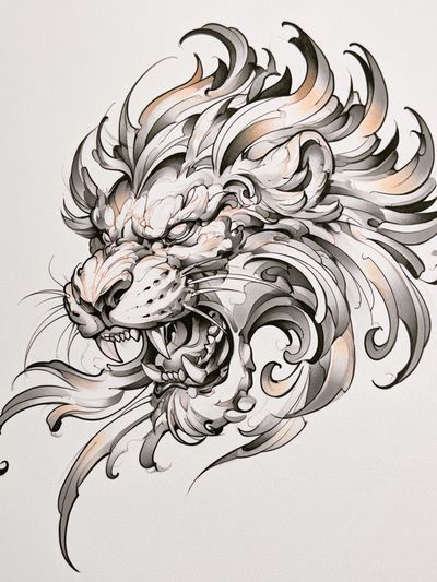 Roaring Lion Ink Illustration Poster. poster