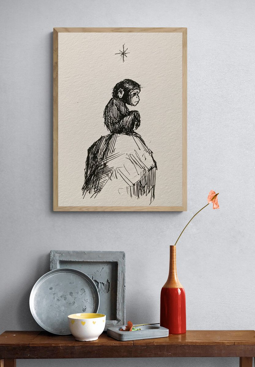 Monkey on Rock Ink Print. — room view 3