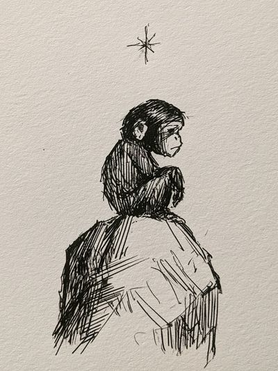 Monkey on Rock Ink Print. poster