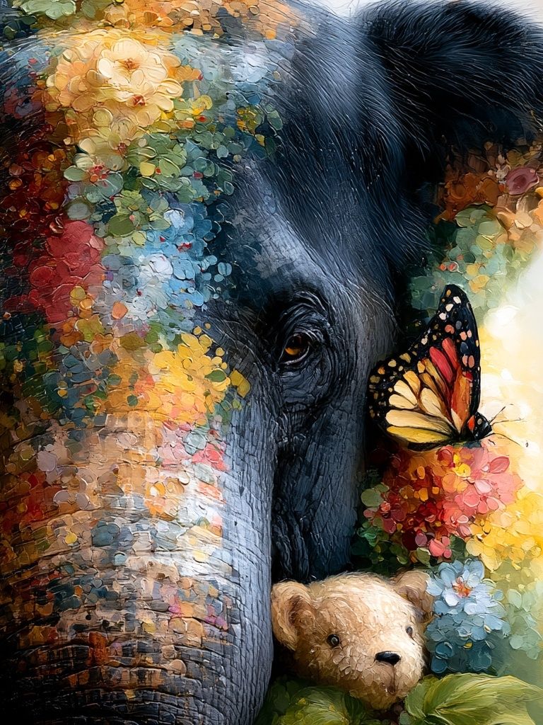 Colorful Elephant and Butterfly Poster. poster — animals art