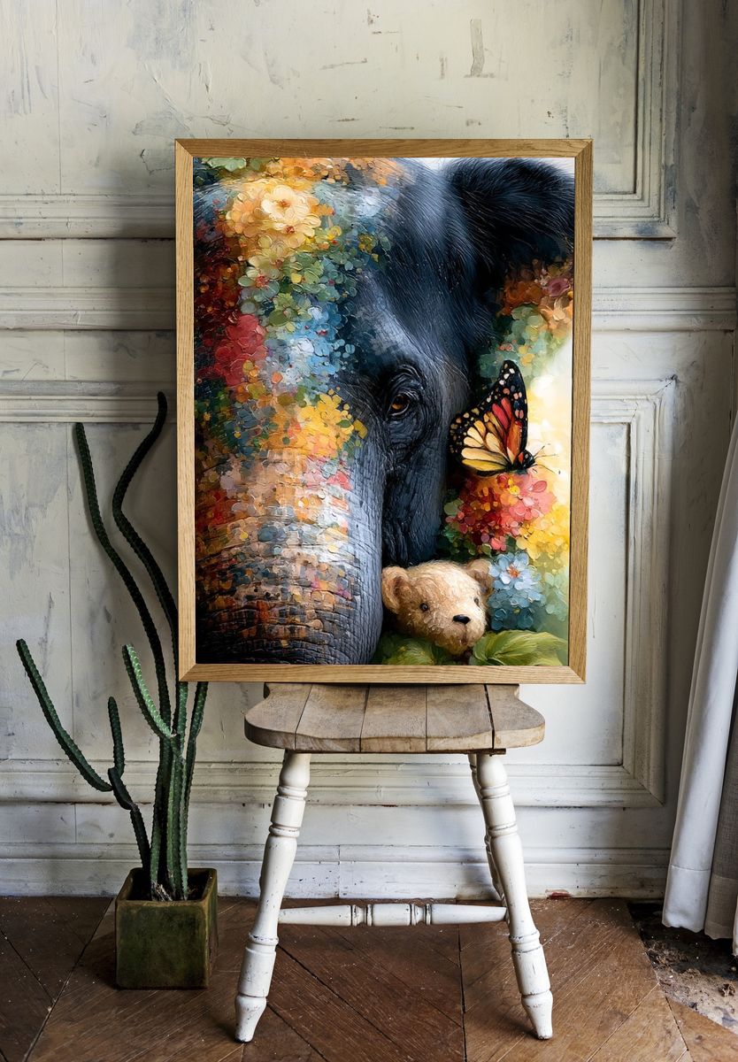 Colorful Elephant and Butterfly Poster. — room view 1