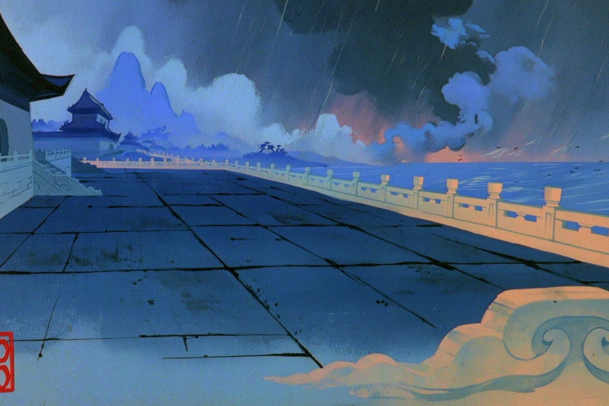 Rainy Temple Terrace Anime Print. poster — anime art