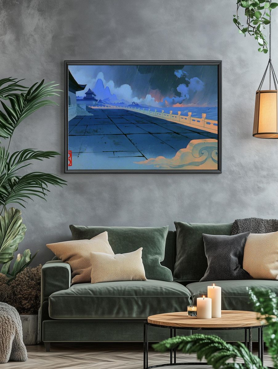 Rainy Temple Terrace Anime Print. — room view 4