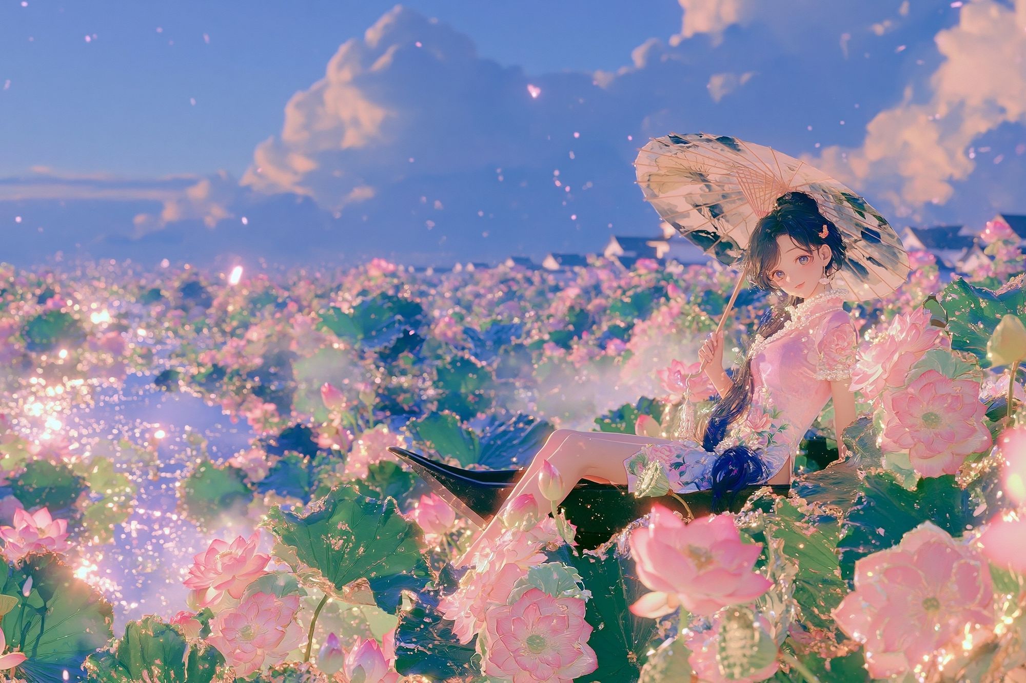 Lotus Girl Dreamscape Illustration Poster. poster — anime art