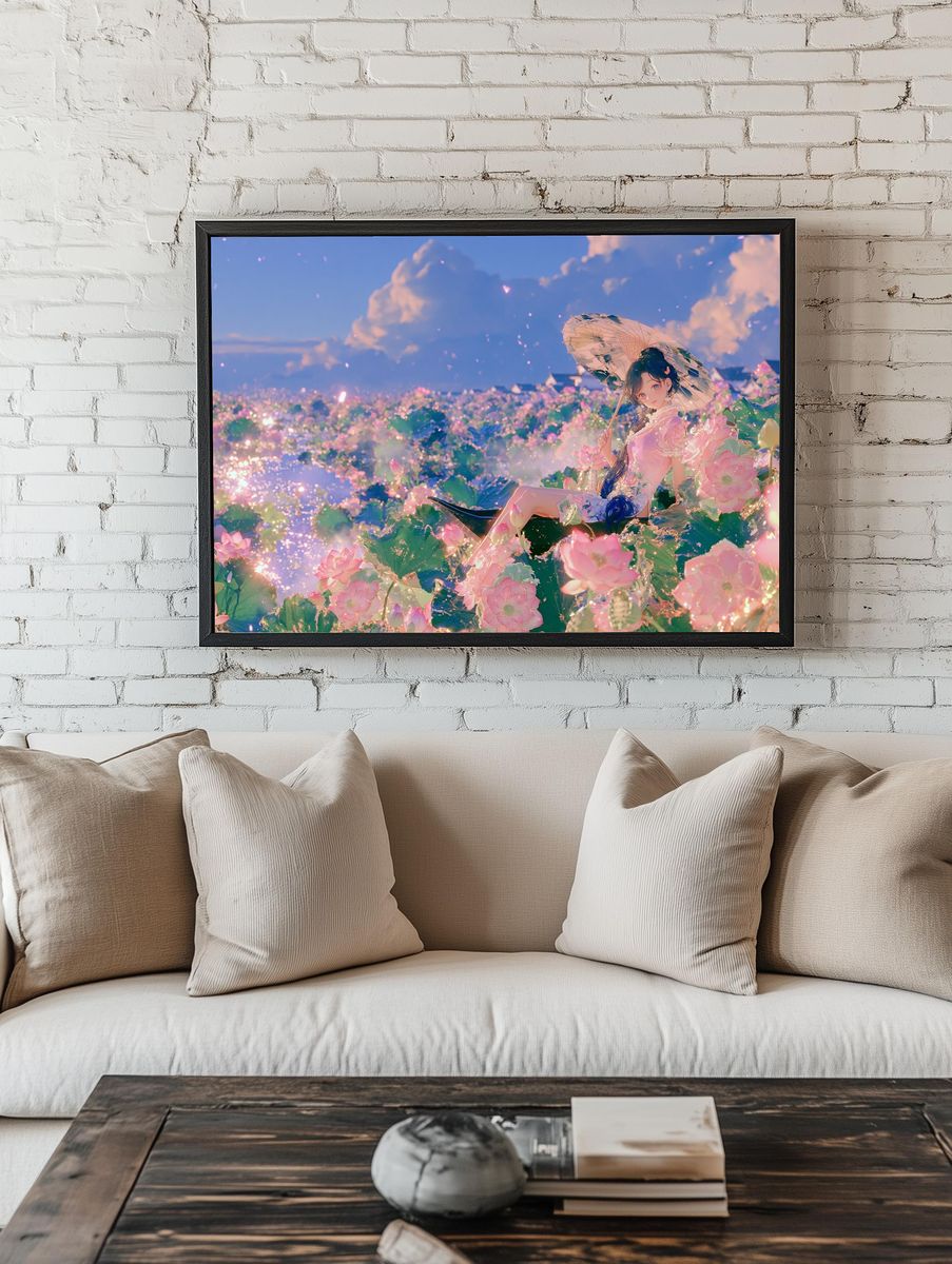 Lotus Girl Dreamscape Illustration Poster. — room view 1