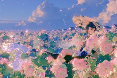 Lotus Girl Dreamscape Illustration Poster. poster