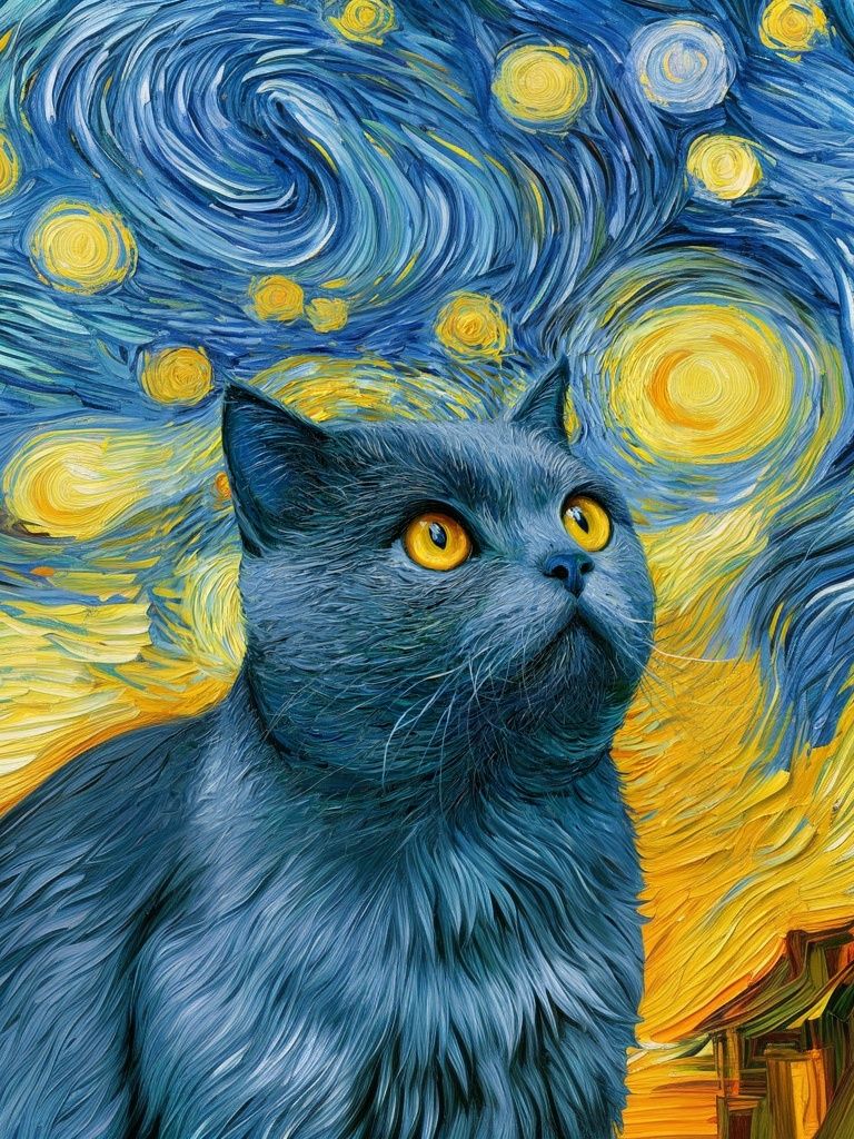 Starry Cat Illustration Poster. poster — animals art