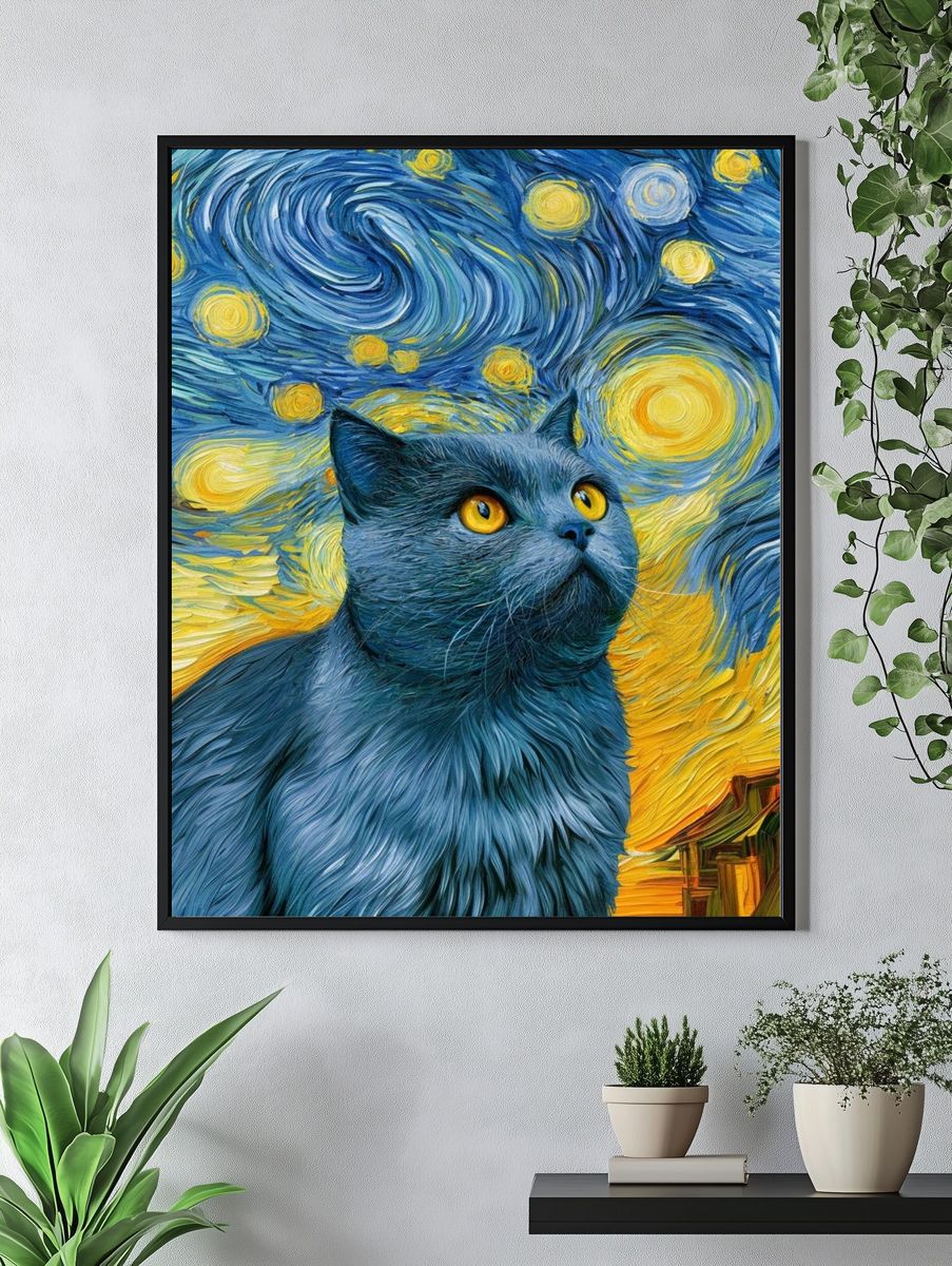 Starry Cat Illustration Poster. — room view 4