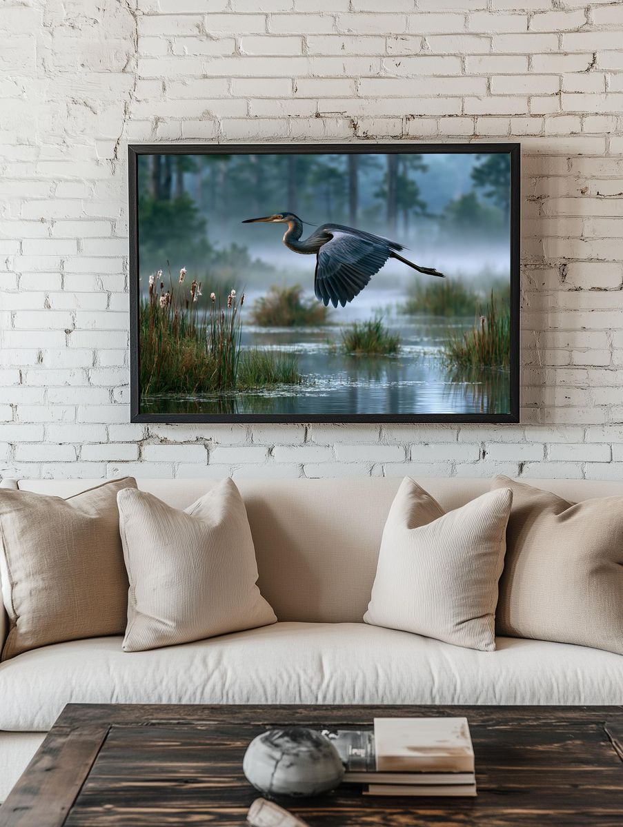 Great Blue Heron Marsh Poster. — room view 1