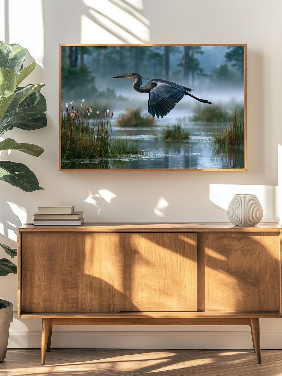 Great Blue Heron Marsh Poster. — room view 3