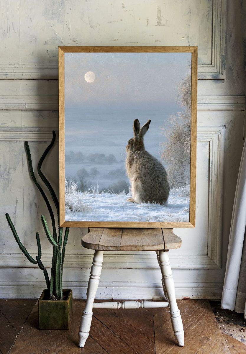 Winter Hare Moonlight Poster. room preview