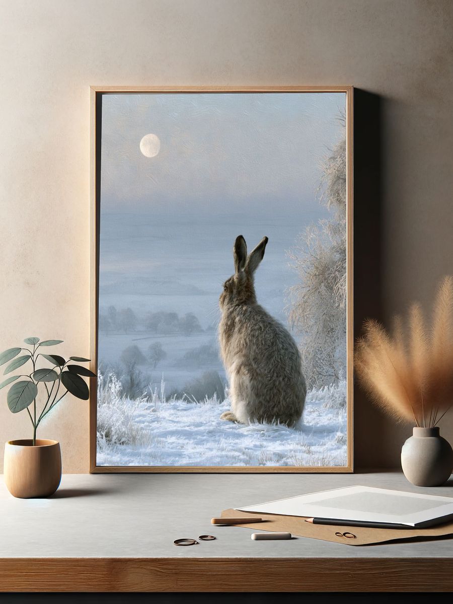 Winter Hare Moonlight Poster. — room view 2