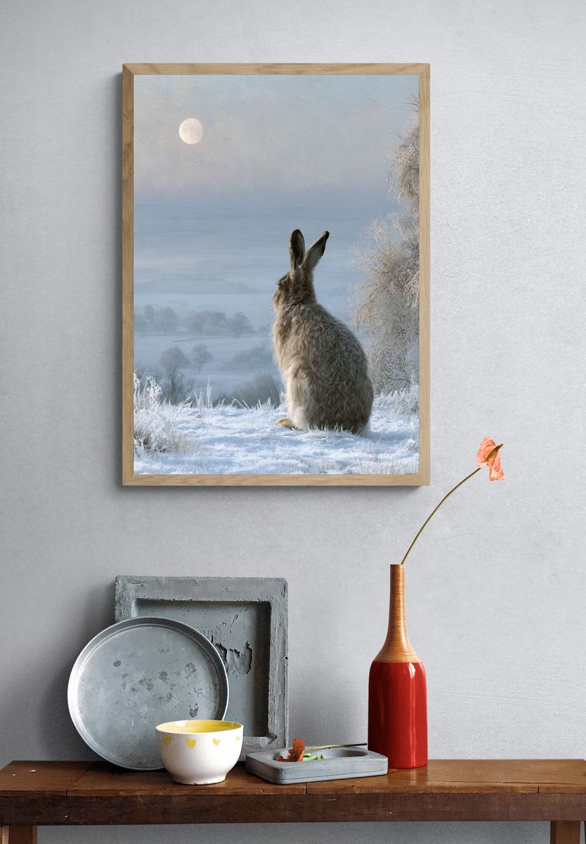 Winter Hare Moonlight Poster. — room view 3