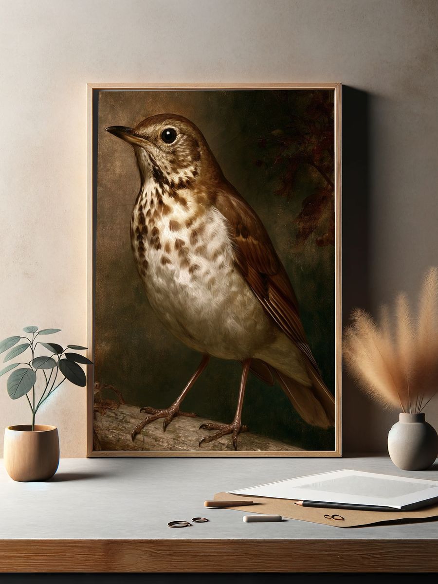 Song Thrush Portrait Poster. — room view 2