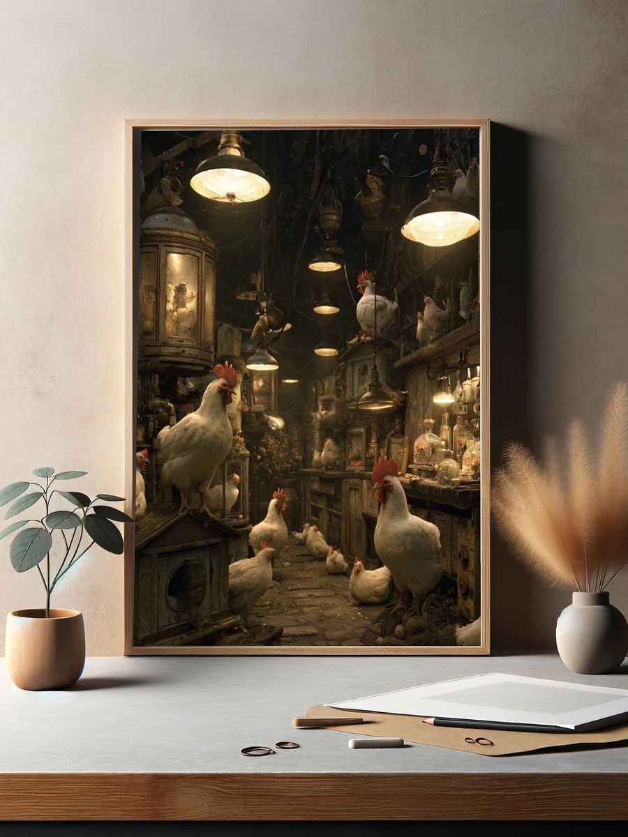 Rustic Chicken Coop Illustration Poster. — room view 2