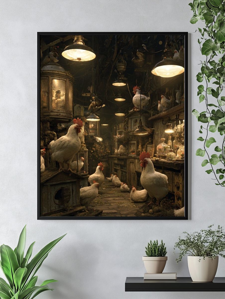Rustic Chicken Coop Illustration Poster. — room view 4