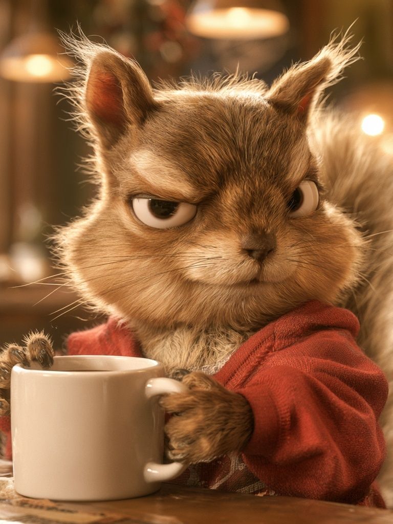 Squirrel with Coffee Illustration Poster. poster detail