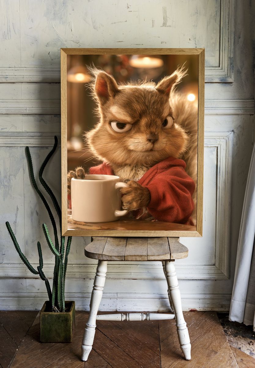 Squirrel with Coffee Illustration Poster. — room view 1