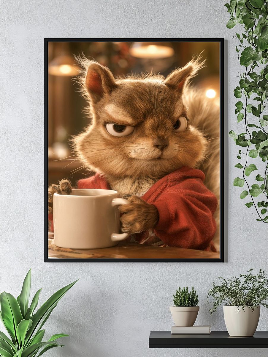 Squirrel with Coffee Illustration Poster. — room view 4