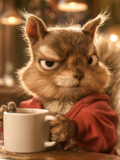 Squirrel with Coffee Illustration Poster. poster